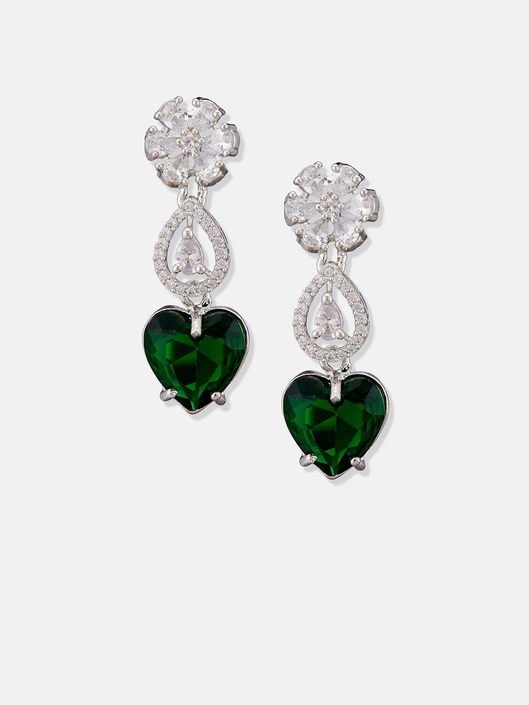 ATIBELLE Set Of 2 Silver-Plated Cubic Zirconia Studded Square Shaped Drop Earrings