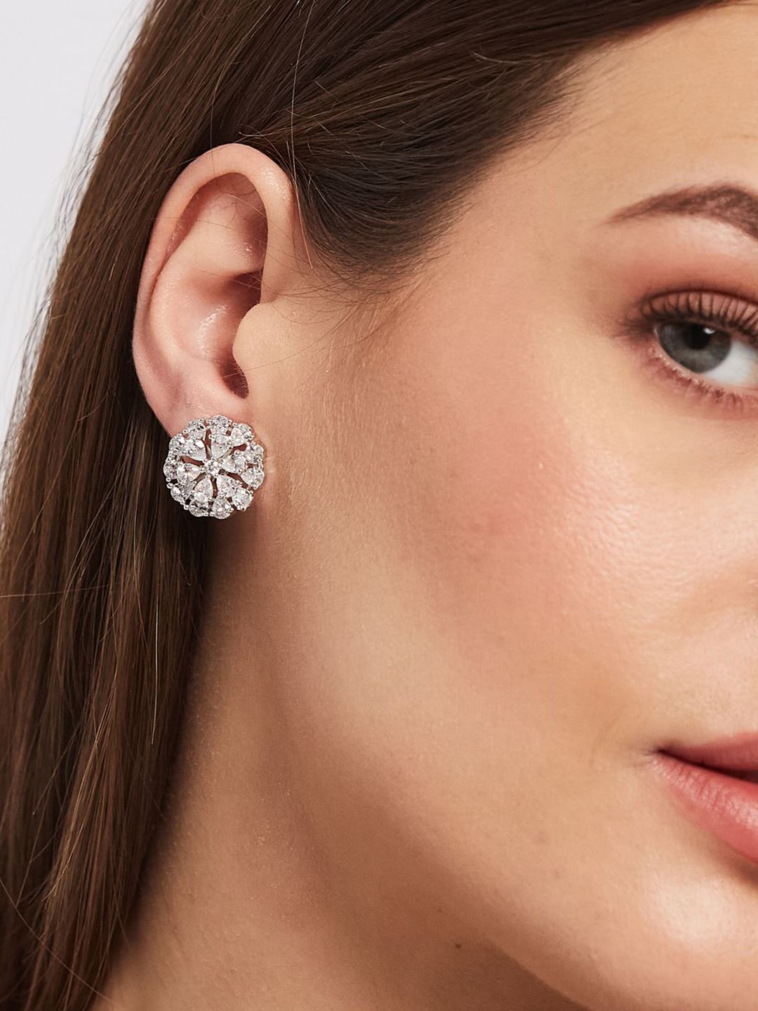 ATIBELLE Set Of 2 Gold-Plated Cubic Zirconia Studded Geometric Shaped Studs
