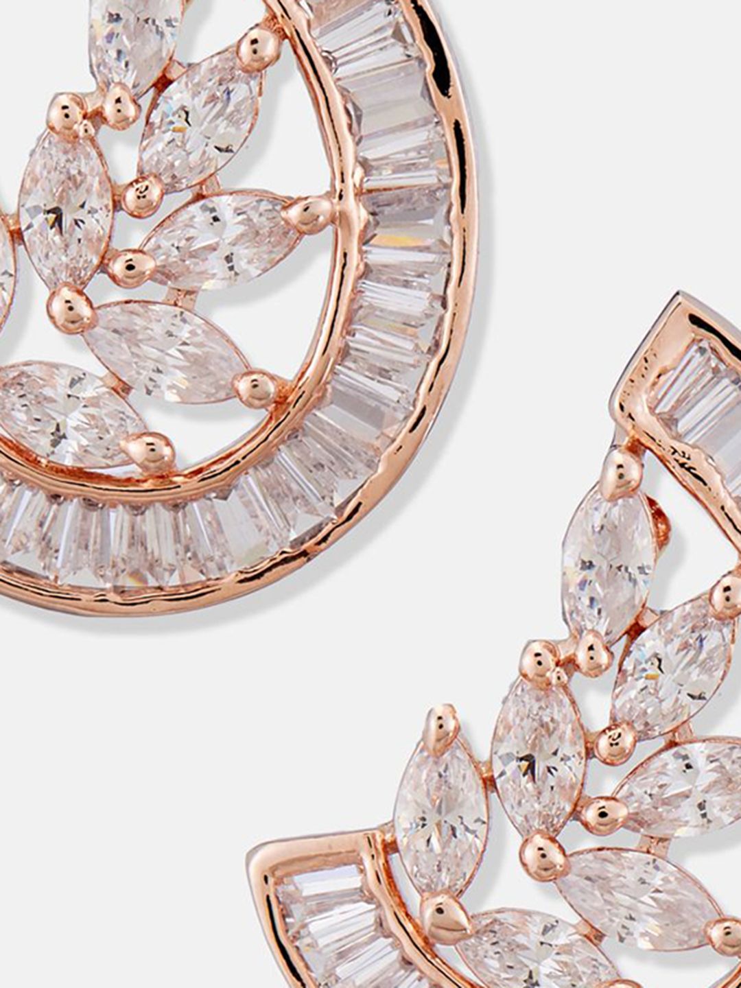 ATIBELLE Set Of 2 Rose Gold-Plated Cubic Zirconia Studded Crescent Shaped Studs