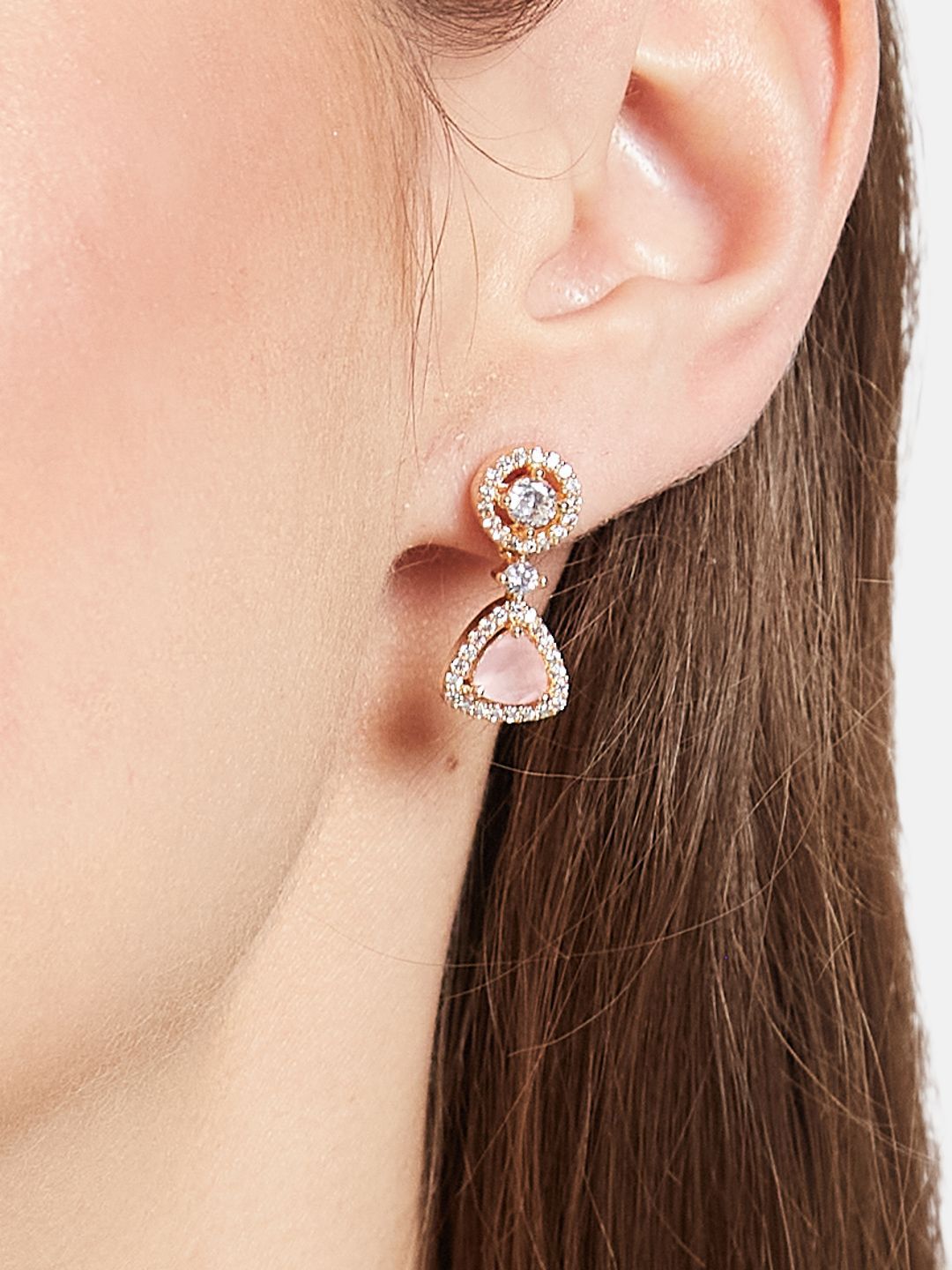 ATIBELLE Set Of 2 Silver-Plated Cubic Zirconia Studded Square Shaped Drop Earrings