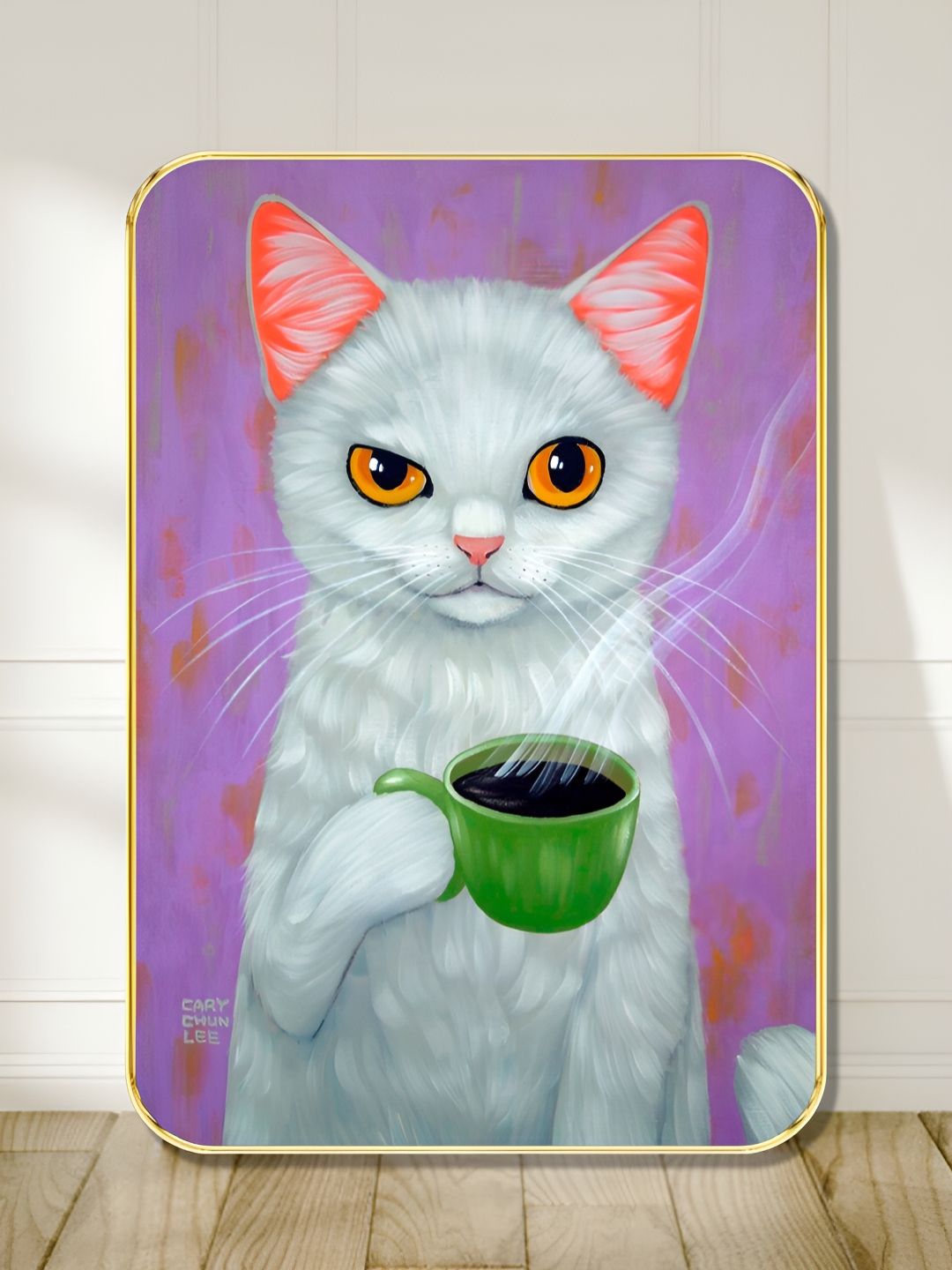 Myntra Elegant Homes Purple & White Cat Printed Wooden Wall Art-picture-33