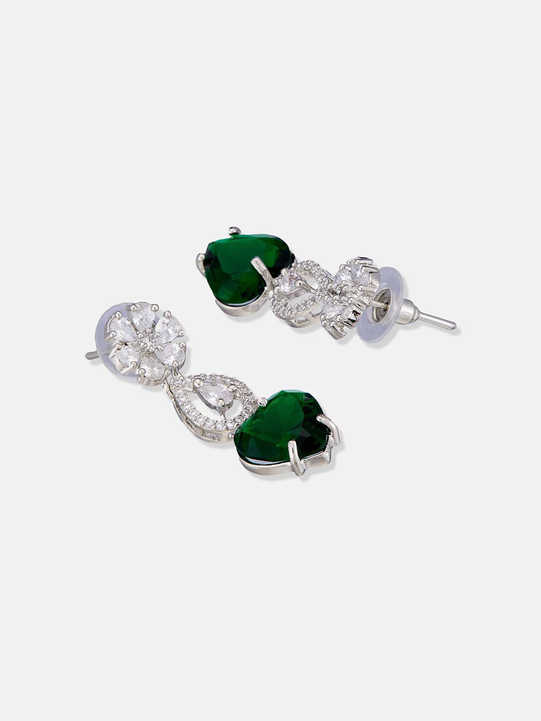 ATIBELLE Set Of 2 Silver-Plated Cubic Zirconia Studded Square Shaped Drop Earrings