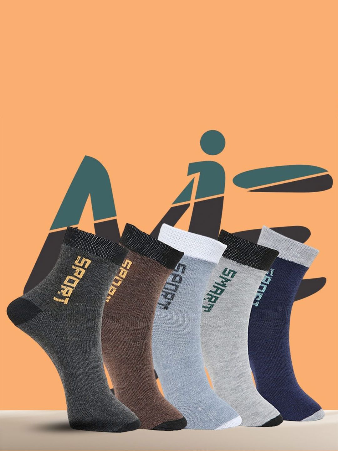 MJE Pack Of 5 Printed Mid Rise Ankle Length Socks-picture-22
