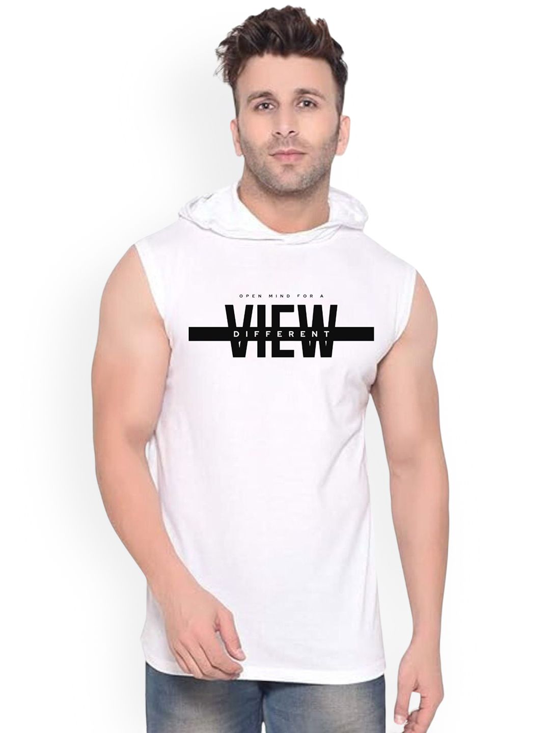 Fashnobic View Different Printed Hooded Gym Vest - K__Print-180_gym_vest White M-picture-11