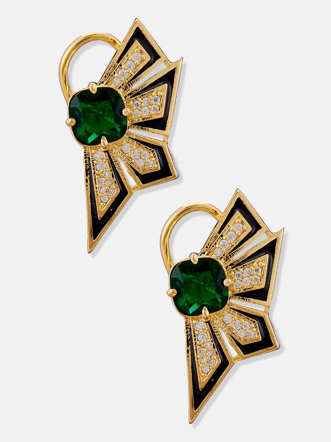 ATIBELLE Set Of 2 Silver-Plated Cubic Zirconia Studded Heart Shaped Drop Earrings