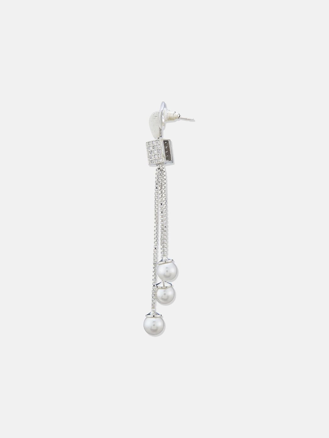 ATIBELLE Set Of 2 Silver-Plated Cubic Zirconia Studded Square Shaped Drop Earrings