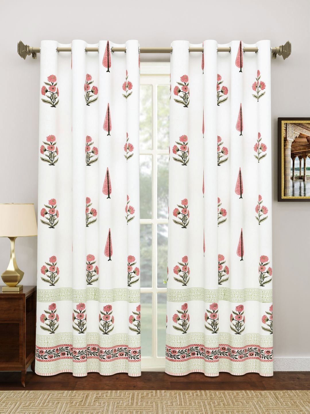 BLOCKS OF INDIA Pink & White Set of 2 Ethnic Motifs Door Curtain-picture-15