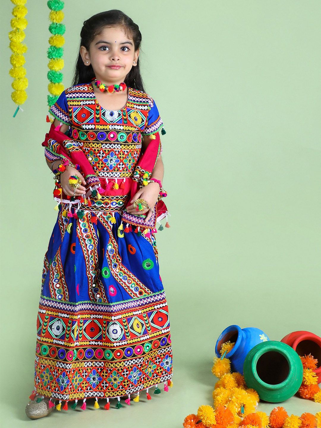 BANJARA INDIA Girls Embroidered Thread Work Ready to Wear Lehenga & Blouse With Dupatta-picture-11