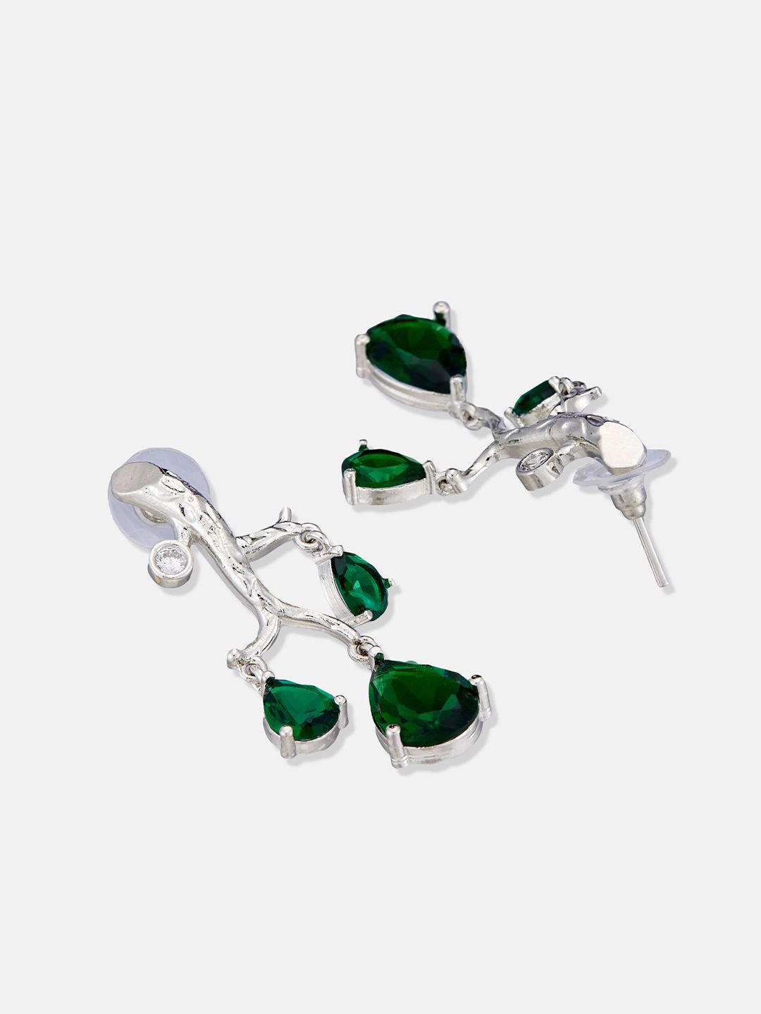 ATIBELLE Set Of 2 Silver-Plated Cubic Zirconia Studded Square Shaped Drop Earrings