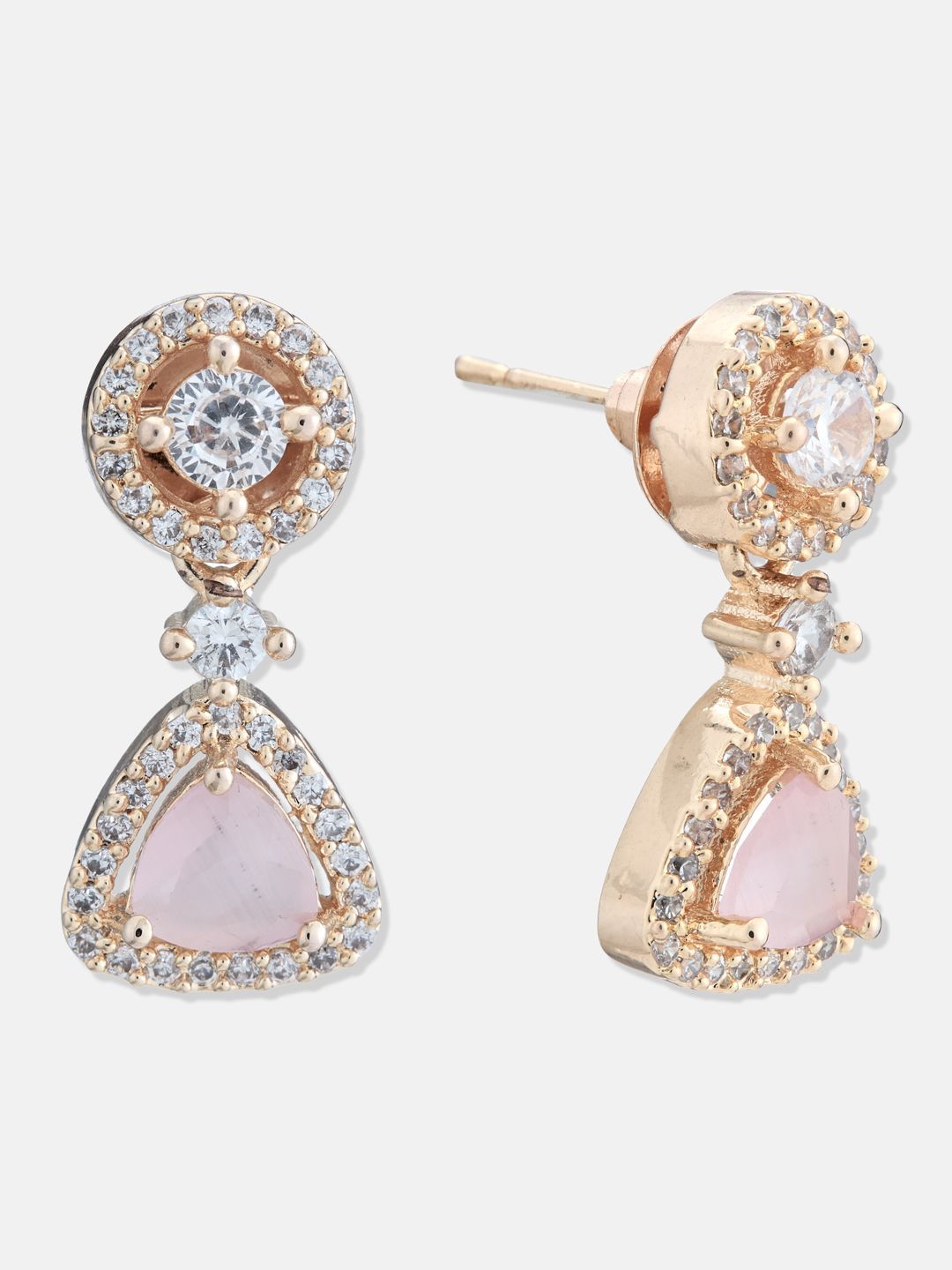 ATIBELLE Set Of 2 Silver-Plated Cubic Zirconia Studded Teardrop Shaped Drop Earrings