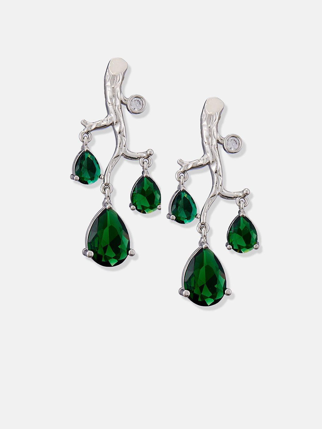 ATIBELLE Set Of 2 Silver-Plated Cubic Zirconia Studded Square Shaped Drop Earrings