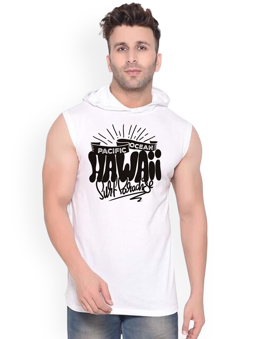 Fashnobic Hawaii Printed Hooded Gym Vest - K__Print-169_gym_vest White M-picture-40