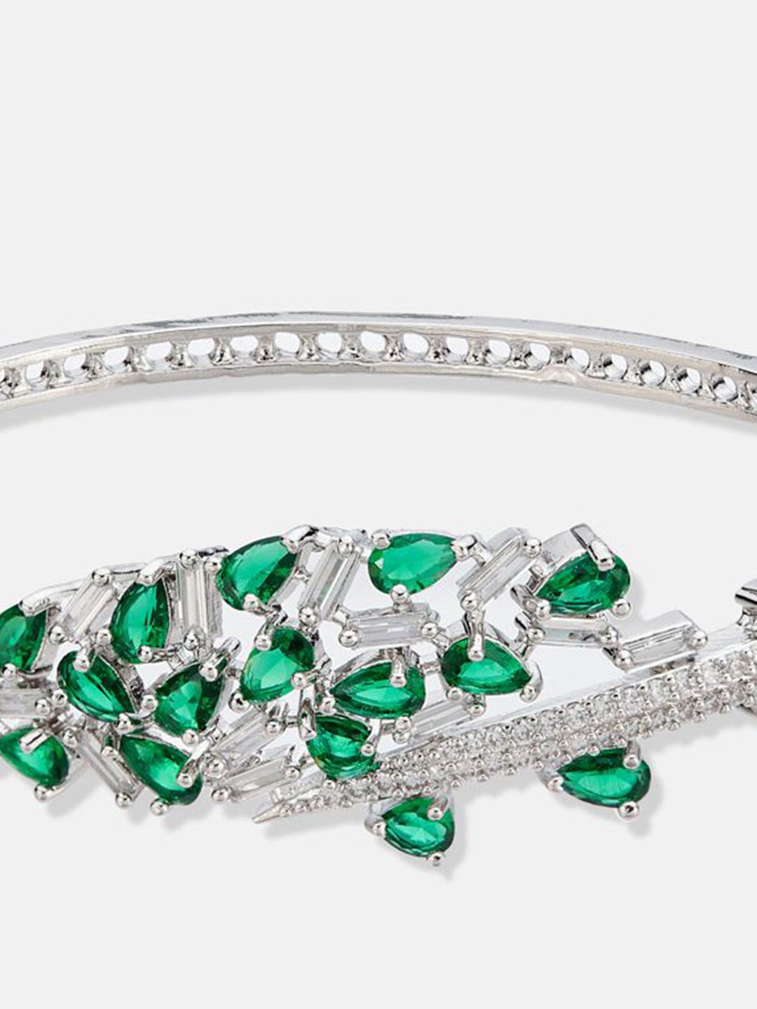 ATIBELLE Set Of 2 Brass Cubic Zirconia Silver-Plated Wraparound Bracelet