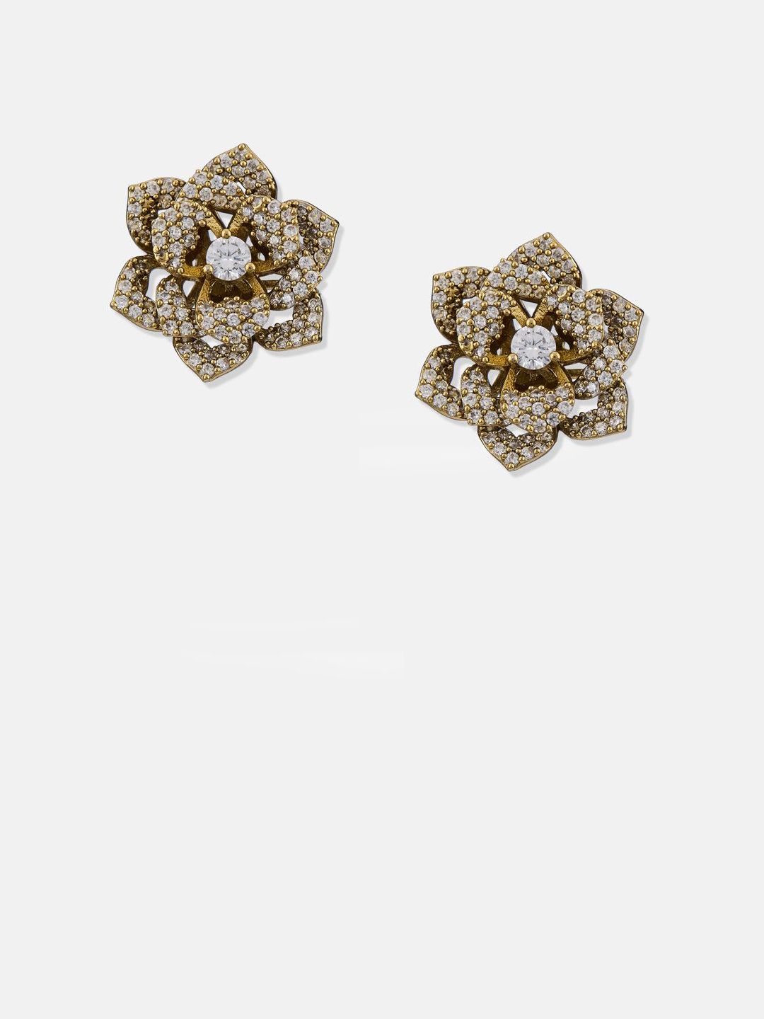ATIBELLE Set Of 2 Gold-Plated Cubic Zirconia Studded Floral Shaped Studs