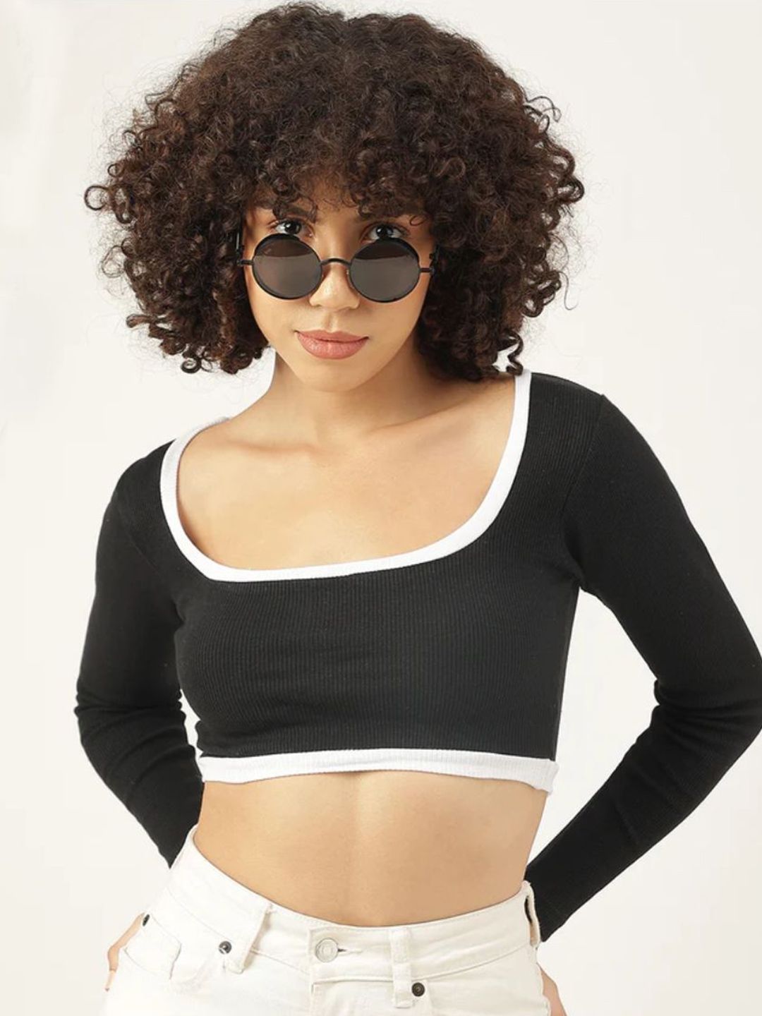 ZEROZABAR Women Ribbed Print Cotton Crop Top-picture-11