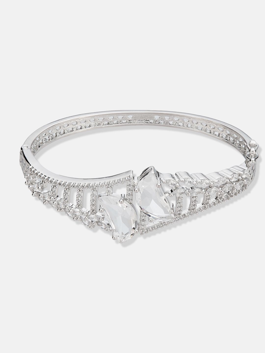 ATIBELLE Set Of 2 Cubic Zirconia Silver-Plated Kada Bracelet