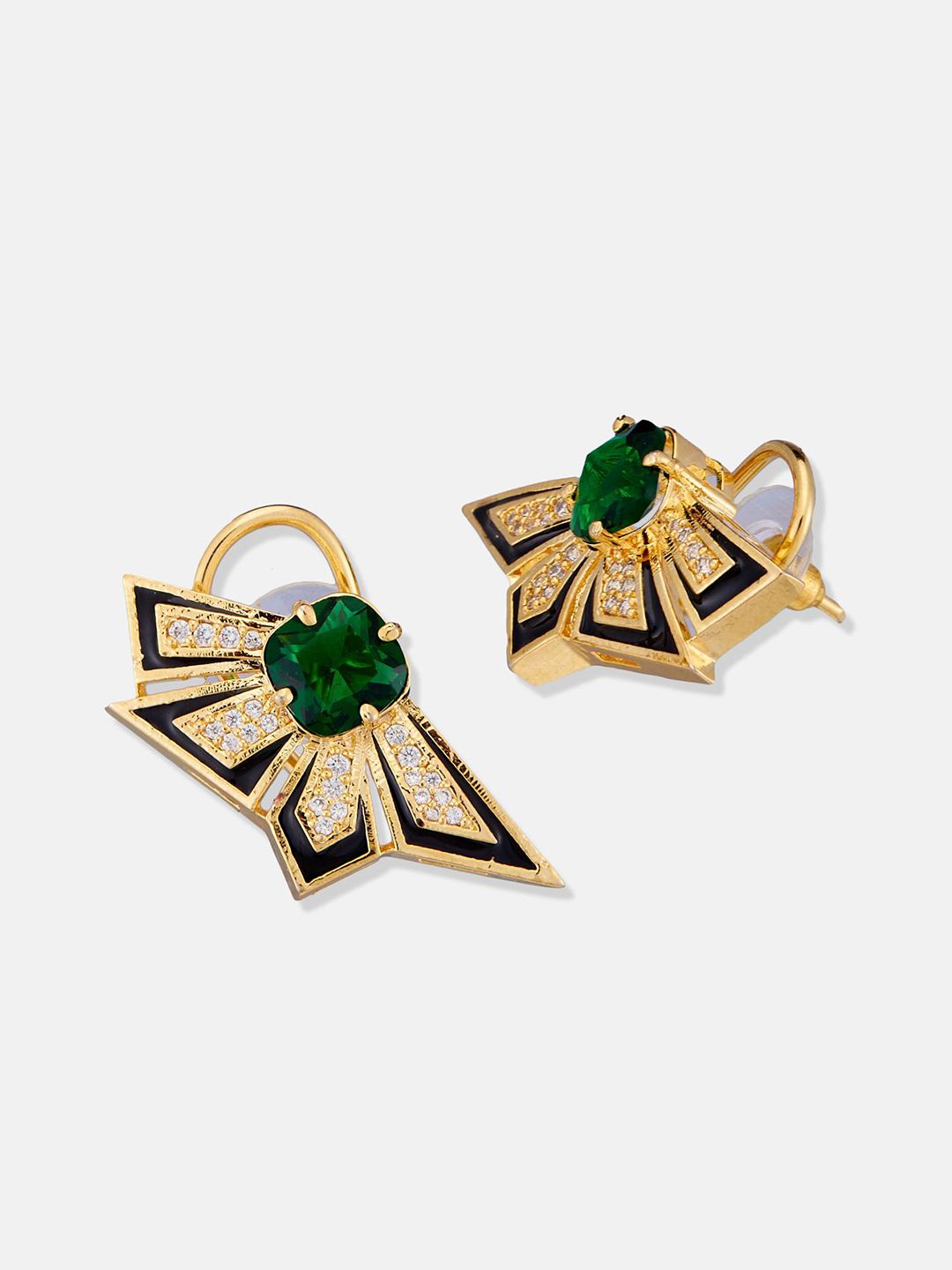 ATIBELLE Set Of 2 Gold-Plated Cubic Zirconia Studded Geometric Shaped Studs