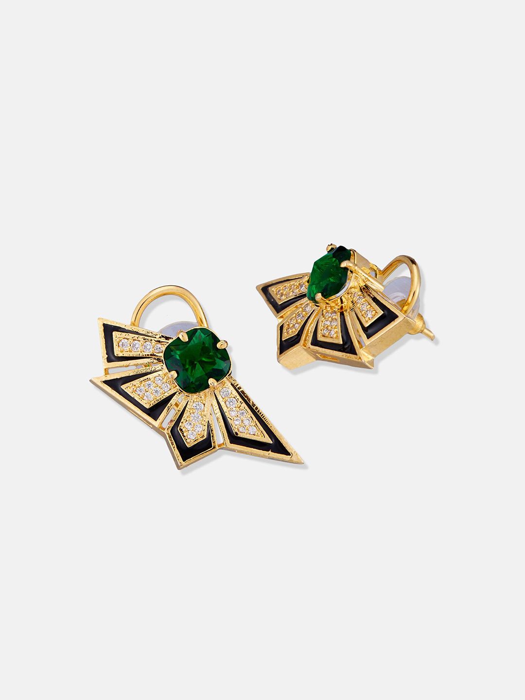 ATIBELLE Set Of 2 Gold-Plated Cubic Zirconia Studded Geometric Shaped Studs