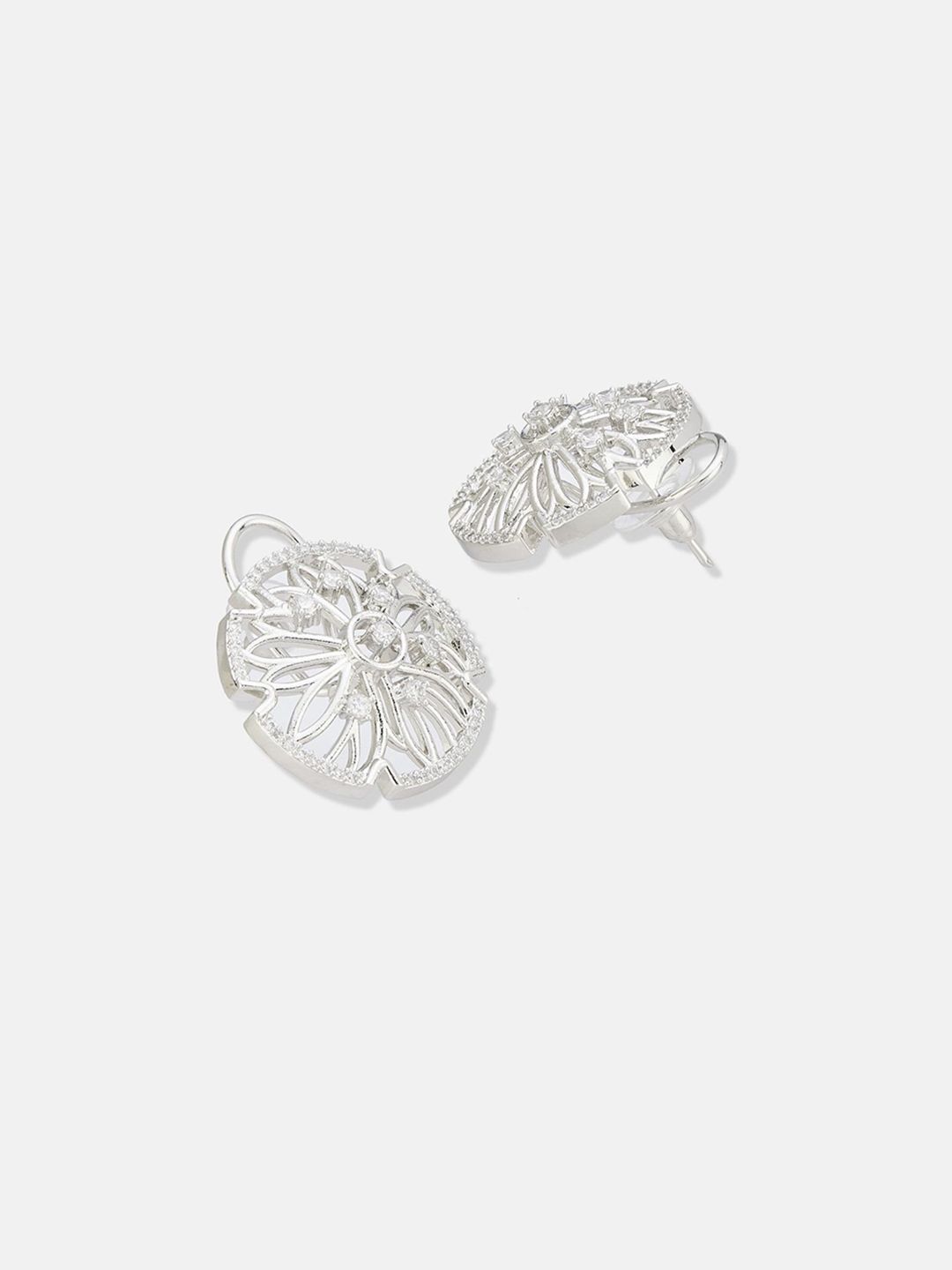 ATIBELLE Set Of 2 Silver-Plated Cubic Zirconia Studded Floral Shaped Studs