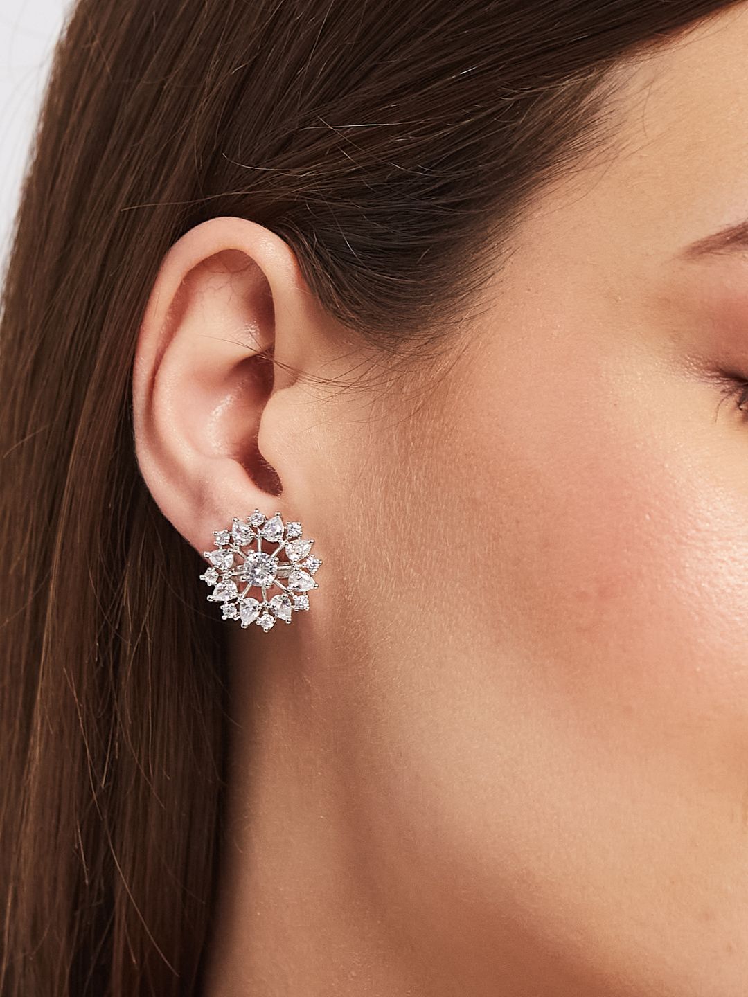 ATIBELLE Set Of 2 Gold-Plated Cubic Zirconia Studded Floral Shaped Studs