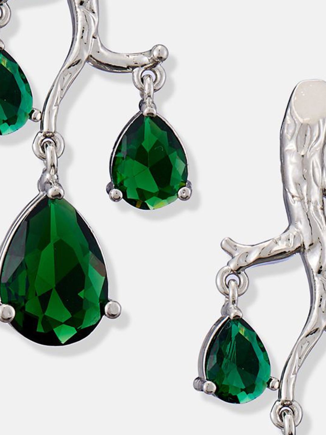ATIBELLE Set Of 2 Silver-Plated Cubic Zirconia Studded Teardrop Shaped Drop Earrings