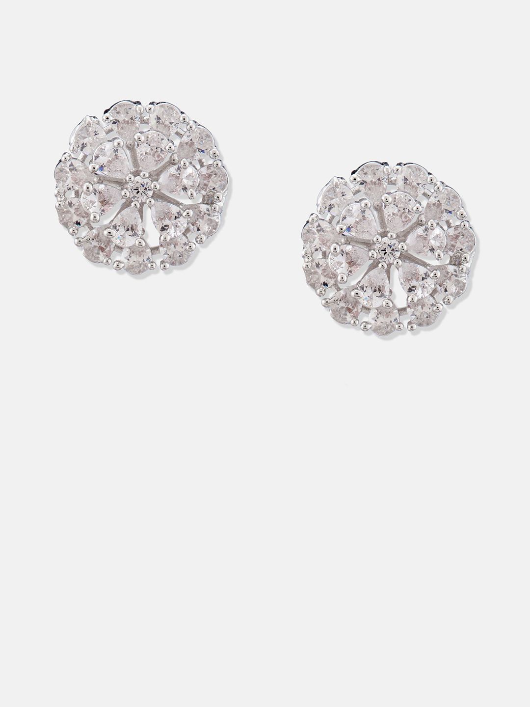 ATIBELLE Set Of 2 Gold-Plated Cubic Zirconia Studded Geometric Shaped Studs