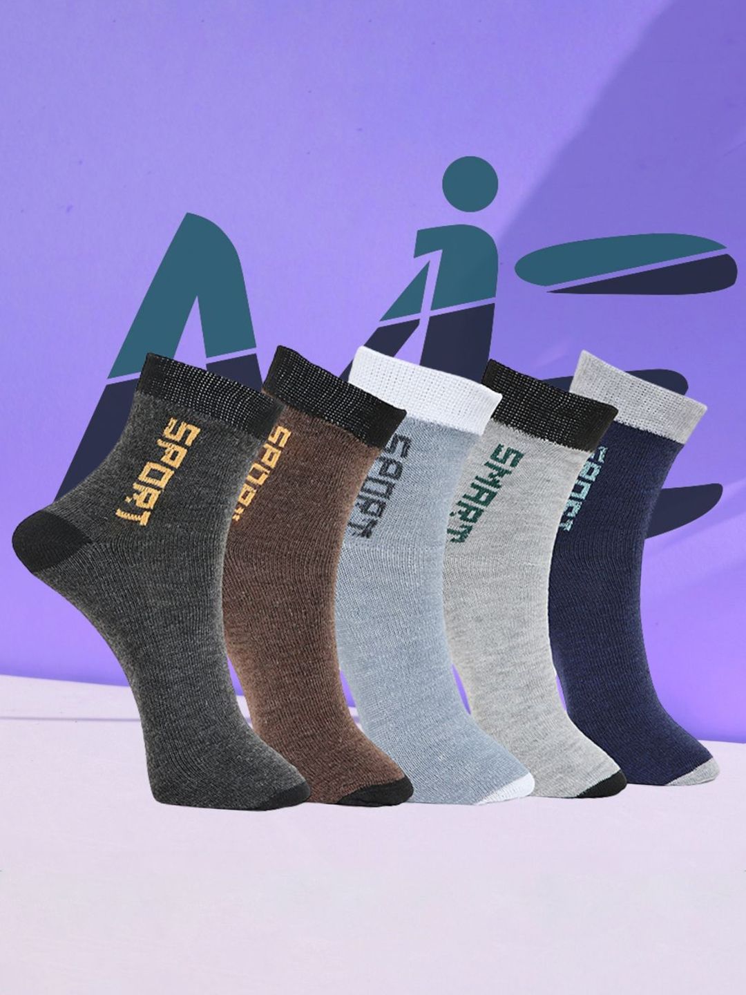 MJE Unisex Pack Of 5 Printed Anti-Odour Ankle-Length Socks-picture-57