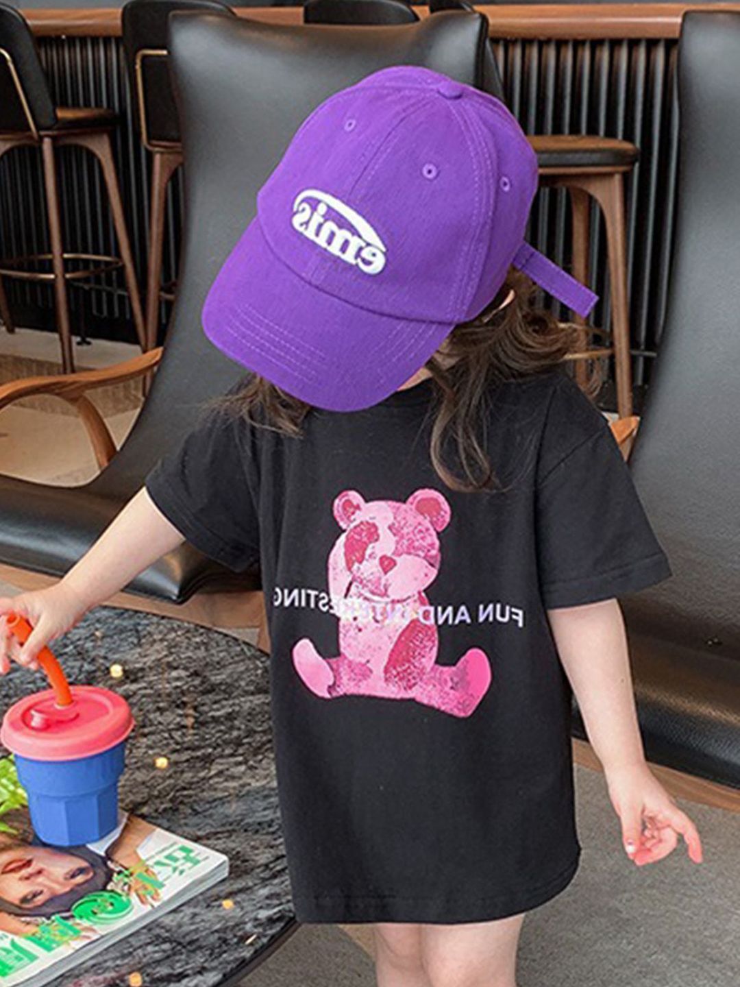 LULU & SKY Girls Pure Cotton Typography Printed Henley Neck Relaxed Fit T-shirt-picture-19