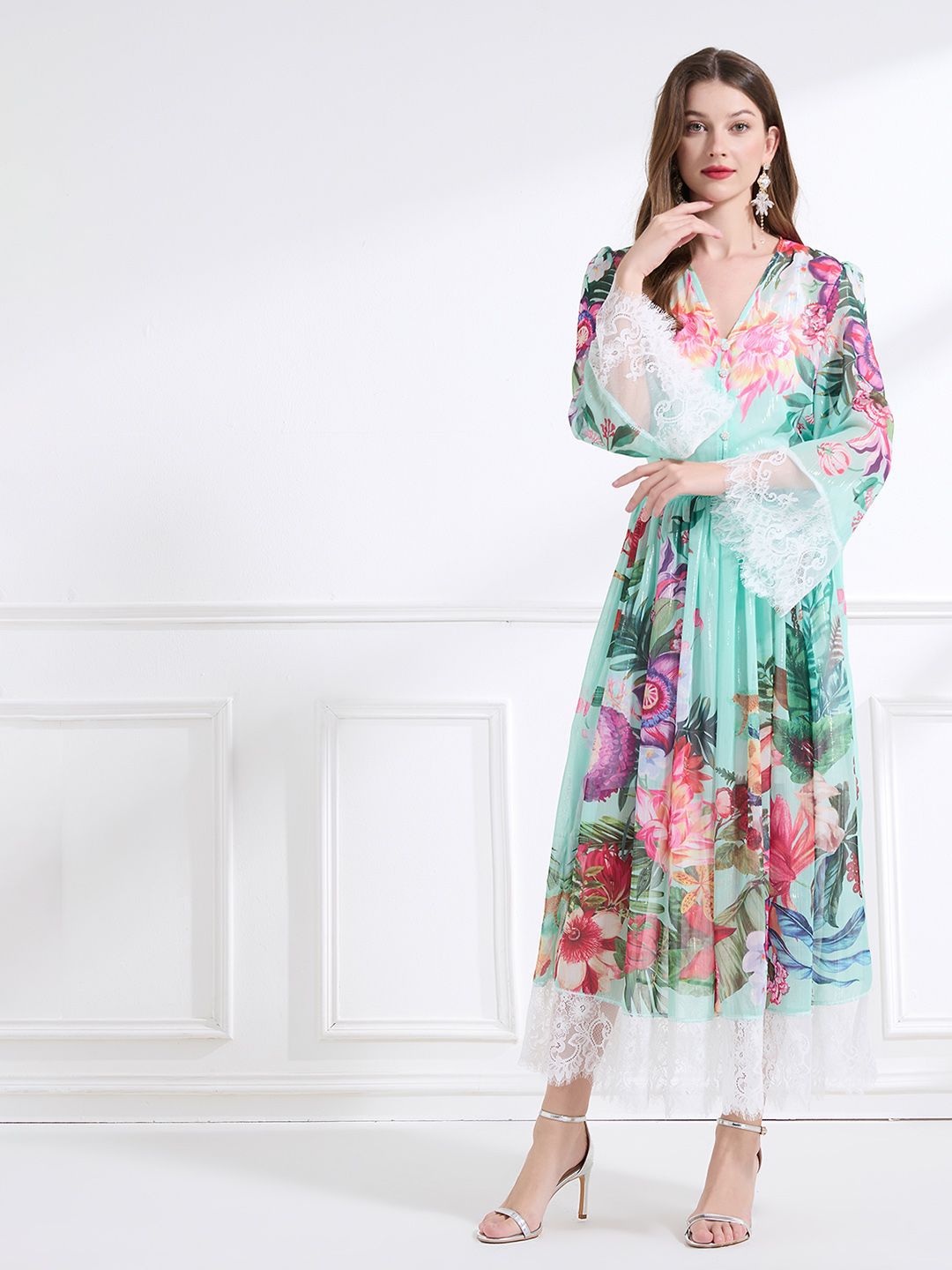 JC Collection Floral Printed V-Neck Top With Skirt Co-Ords-picture-33