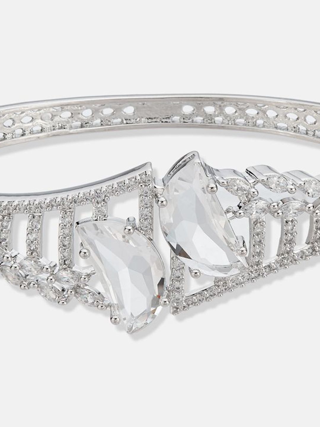 ATIBELLE Set Of 2 Cubic Zirconia Silver-Plated Kada Bracelet