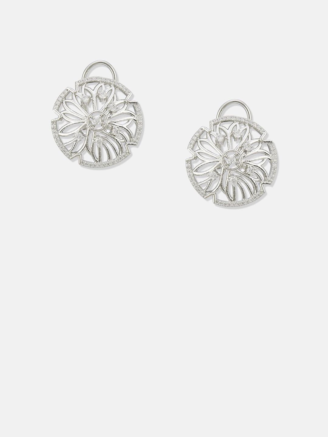 ATIBELLE Set Of 2 Silver-Plated Cubic Zirconia Studded Floral Shaped Studs