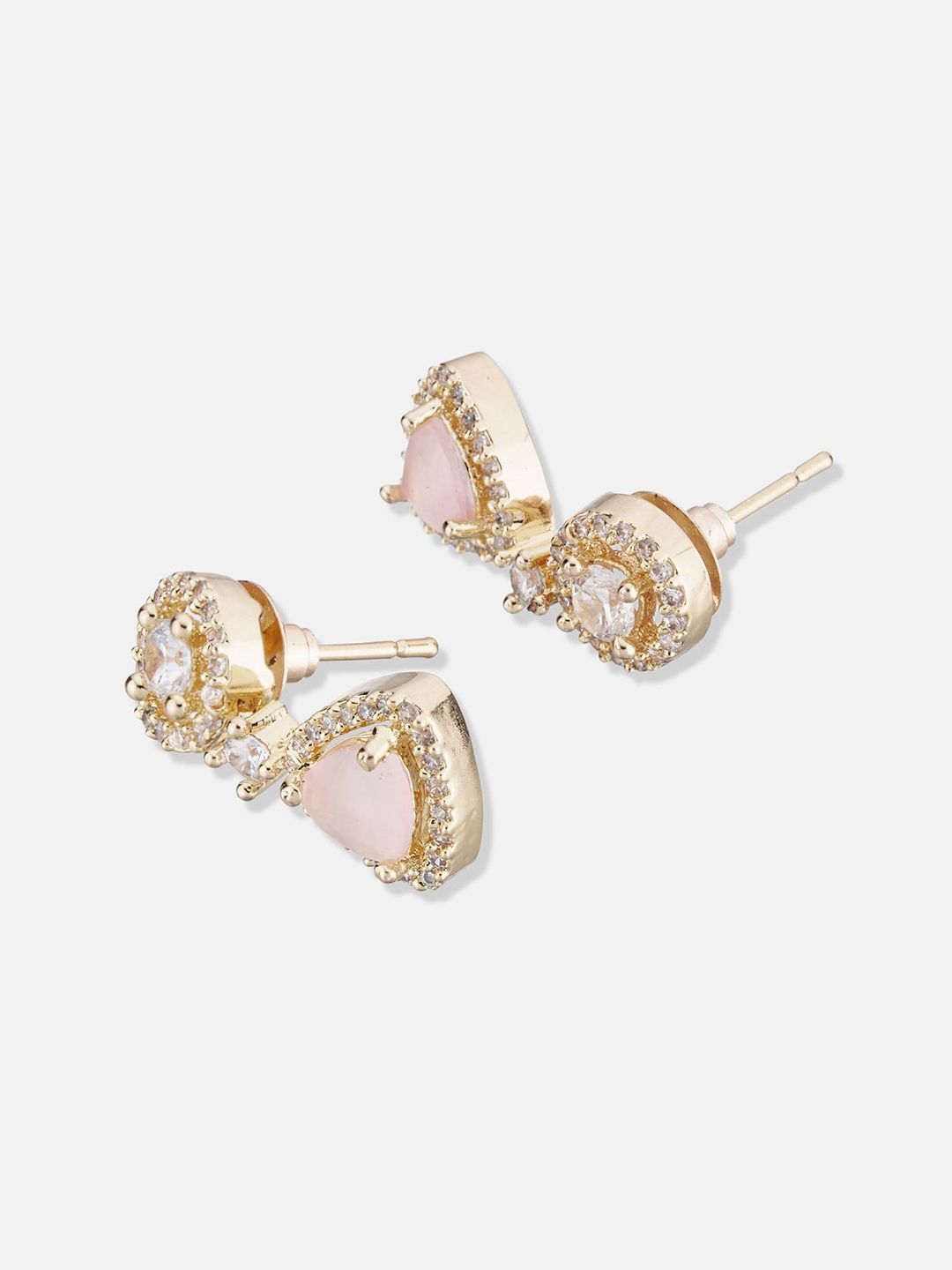 ATIBELLE Set Of 2 Gold-Plated Cubic Zirconia Studded Geometric Shaped Studs