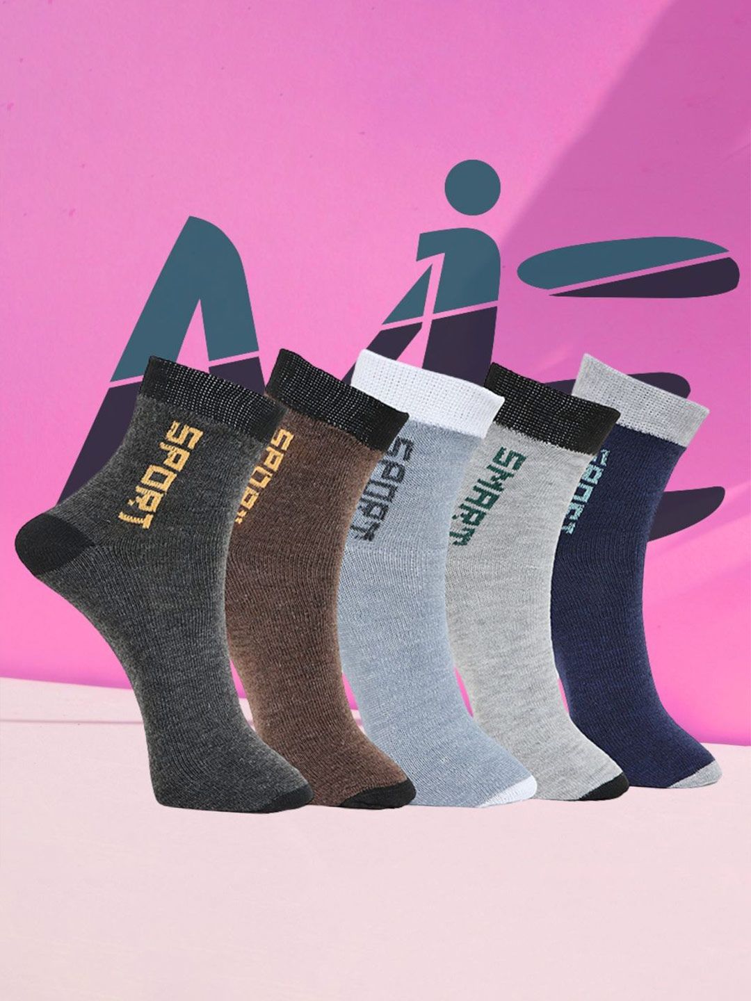 MJE Unisex Pack Of 5 Printed Anti-Odour Ankle-Length Socks-picture-35