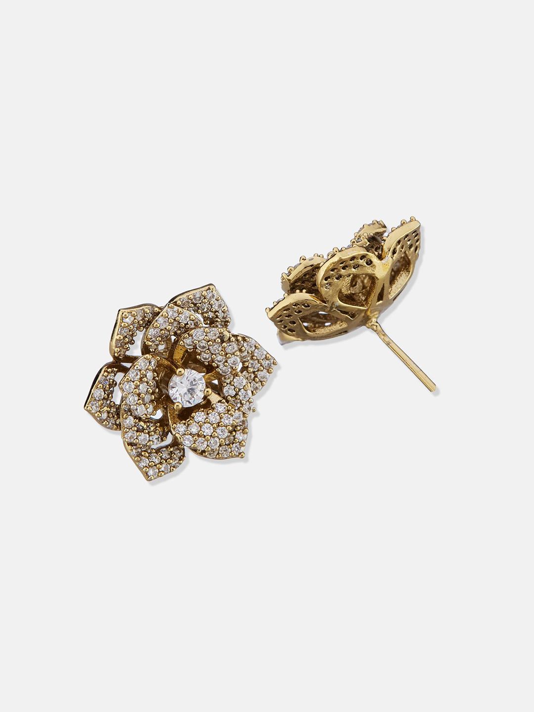 ATIBELLE Set Of 2 Gold-Plated Cubic Zirconia Studded Floral Shaped Studs