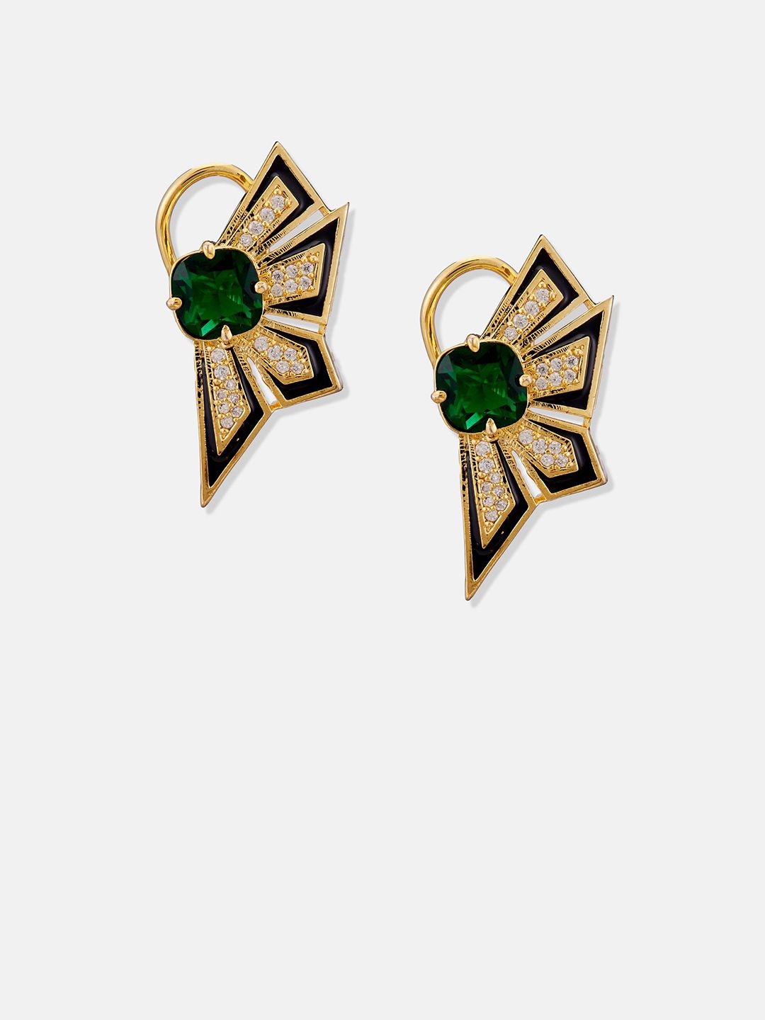 ATIBELLE Set Of 2 Gold-Plated Cubic Zirconia Studded Geometric Shaped Studs
