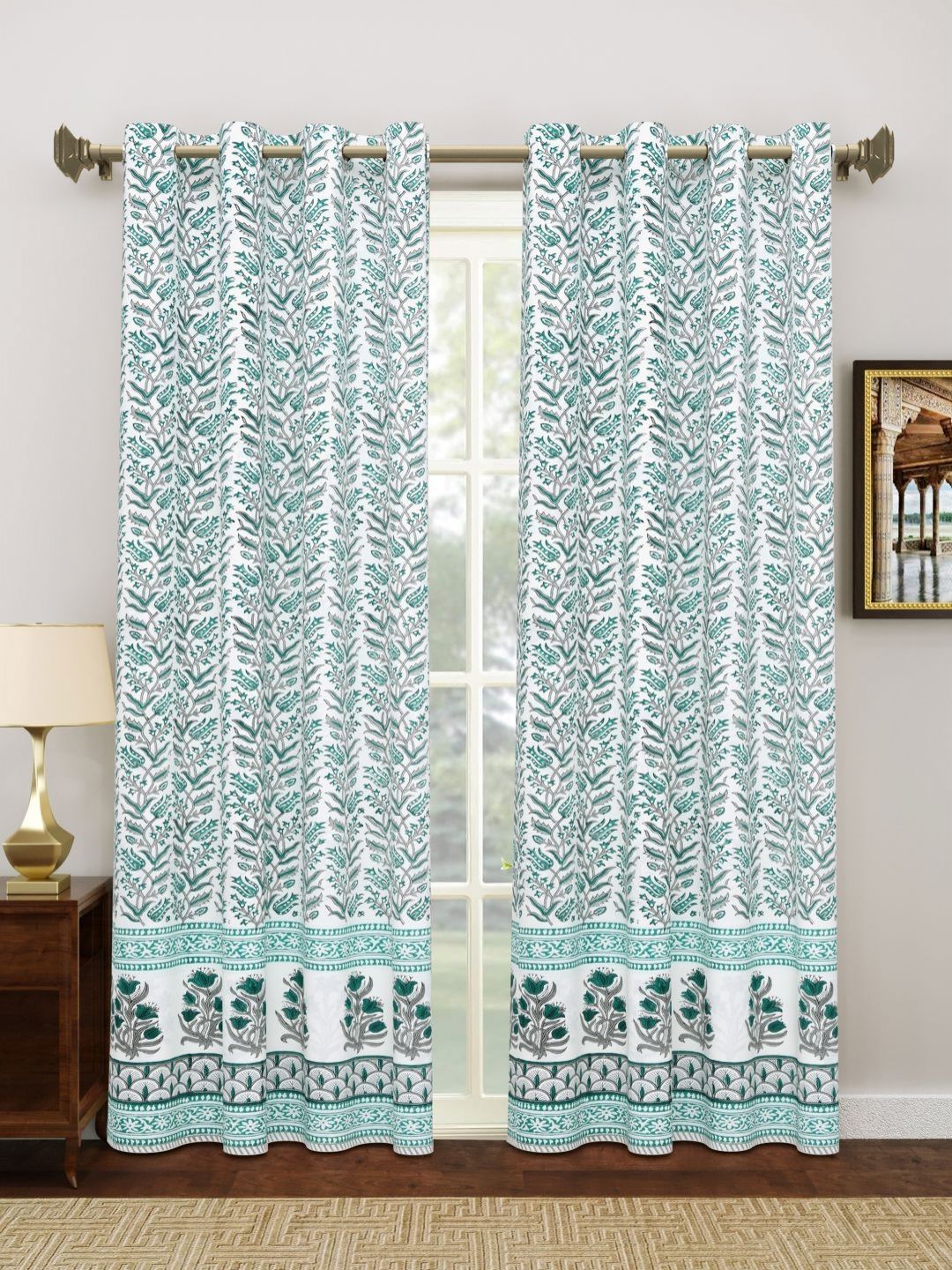 BLOCKS OF INDIA Green & White Set of 2 Ethnic Motifs Door Curtain-picture-12