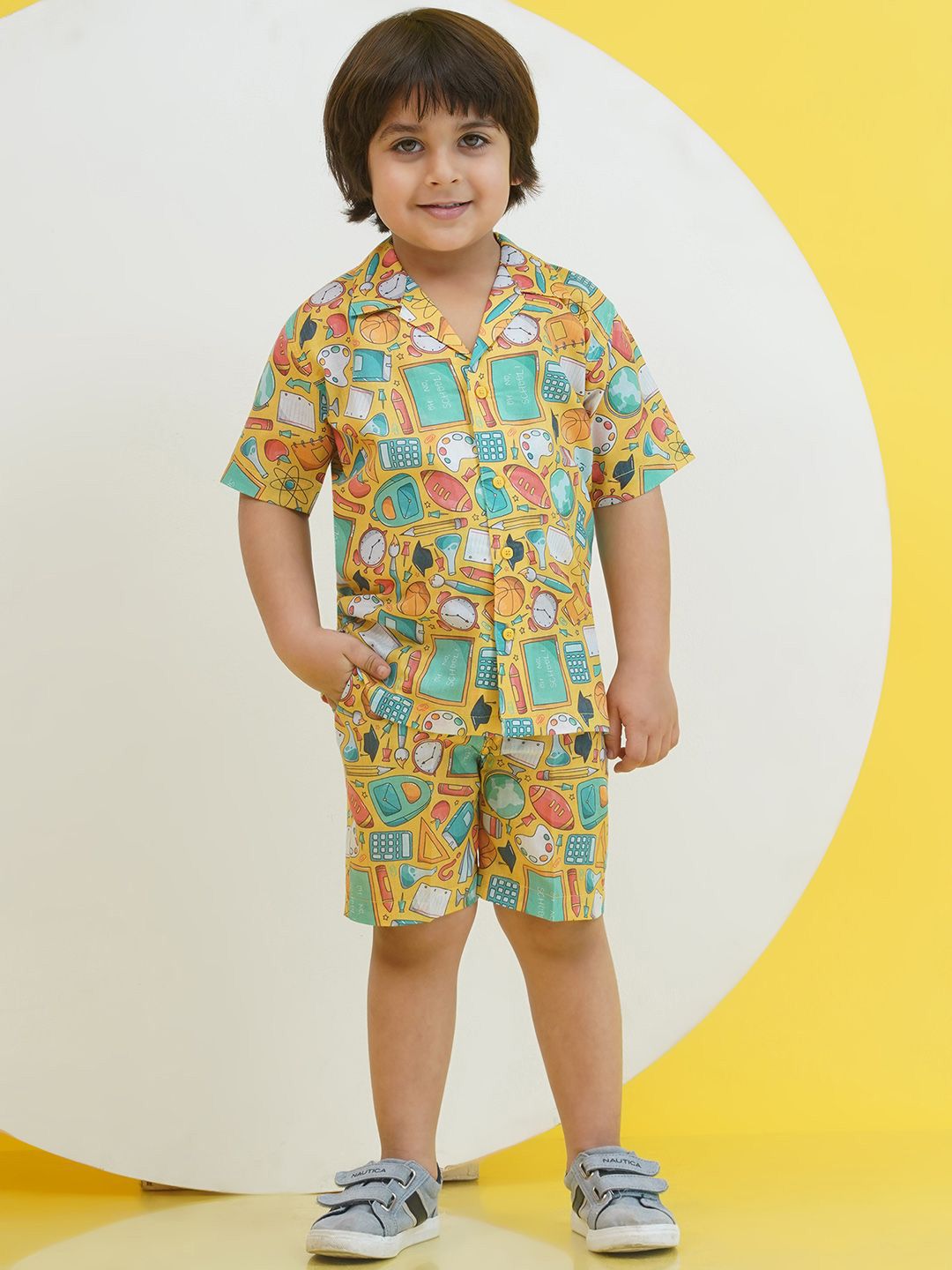 Aj DEZInES Boys Printed Short Sleeves Pure Cotton Shirt With Shorts-picture-58