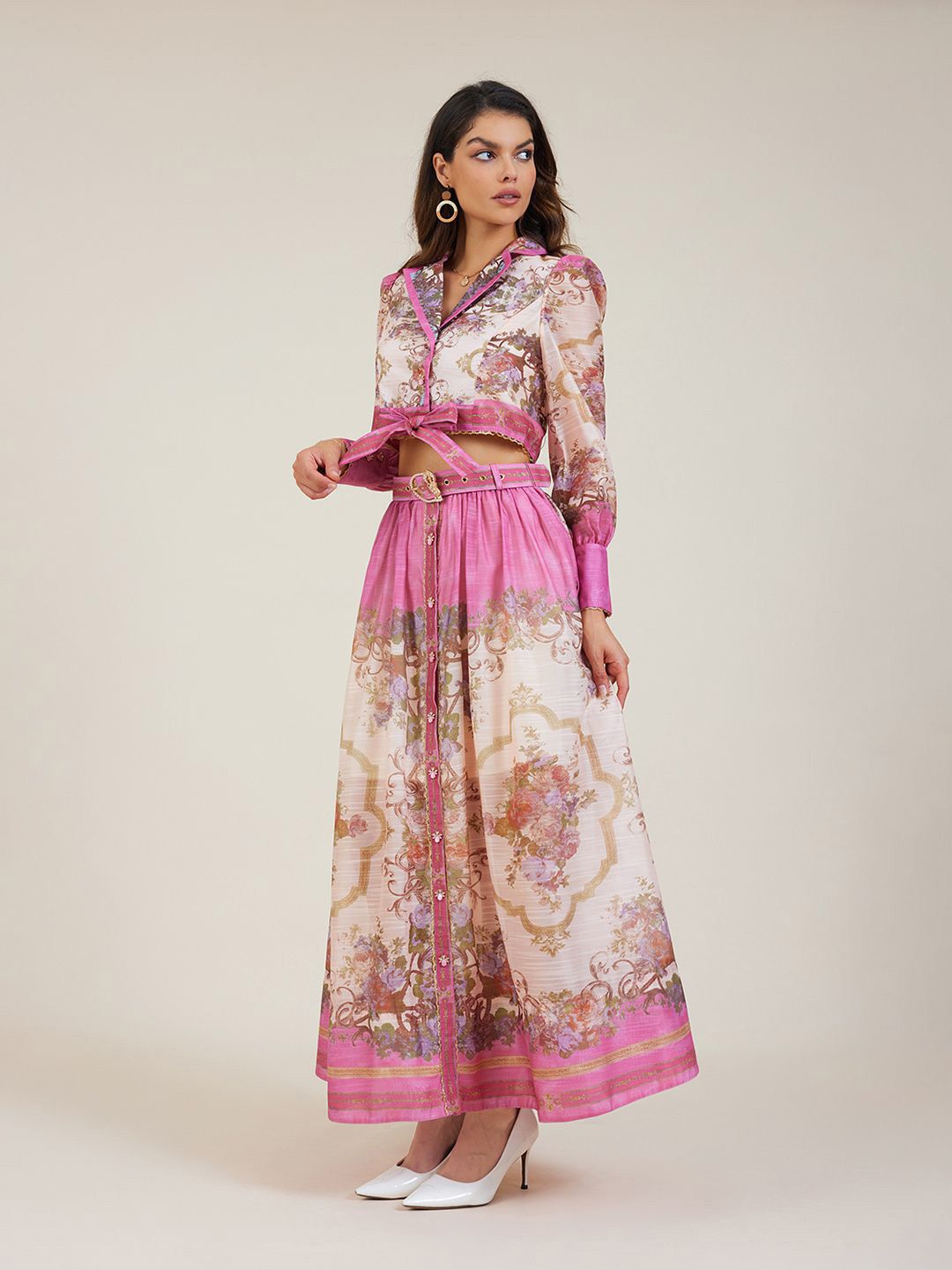 JC Collection Floral Printed Lapel Collar Top With Skirt Co-Ords-picture-38