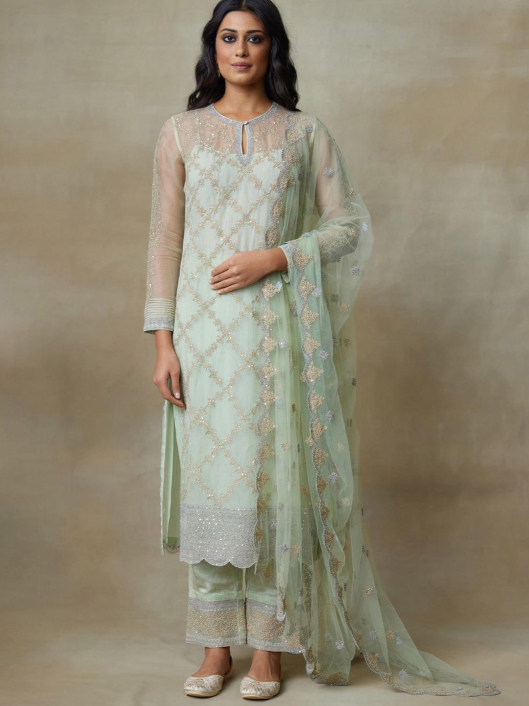 SHASHA GABA Women Embroidered Regular Kurta with Trousers & With Dupatta-image-46