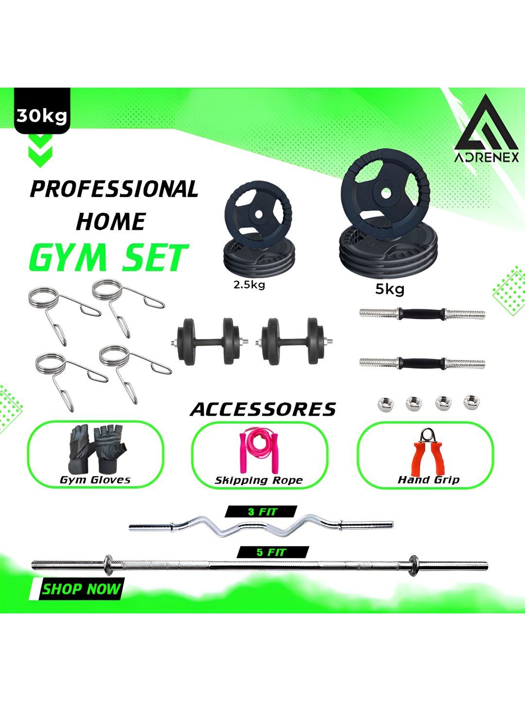 ADRENEX Set Of 26 Standard & Curl Rod Home Gym Combo-picture-37