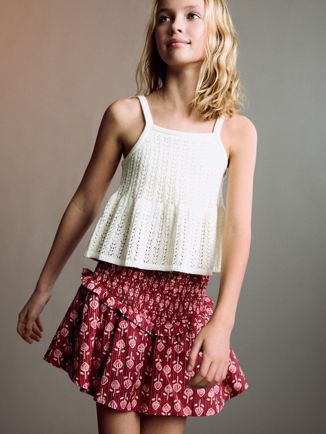 Mango Kids Girls Ethnic Printed Smocked Mini Flared Skirt-picture-18