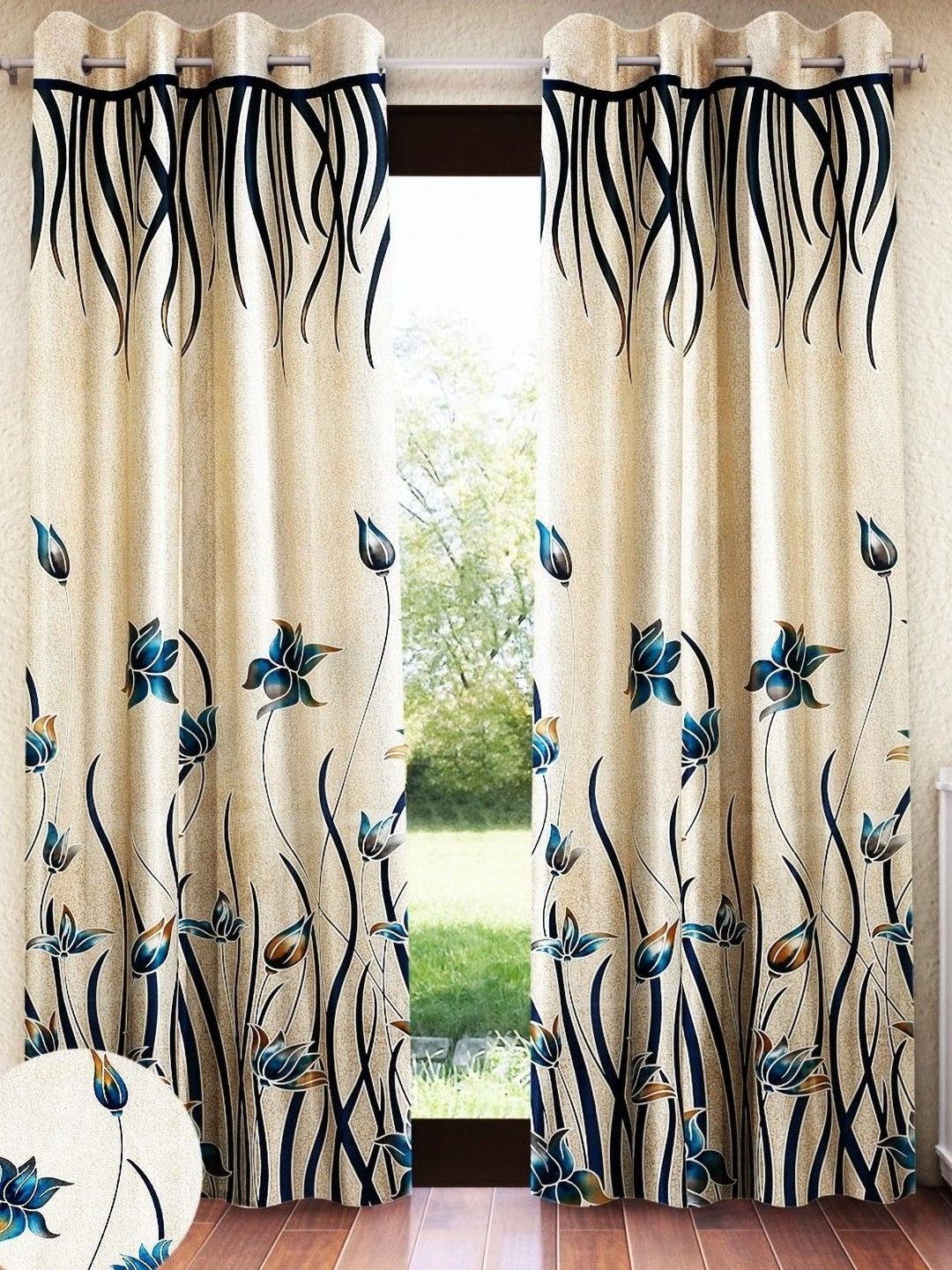 Home Sizzler Blue & Off White 2 Pieces Ethnic Motifs Window Curtain-picture-23