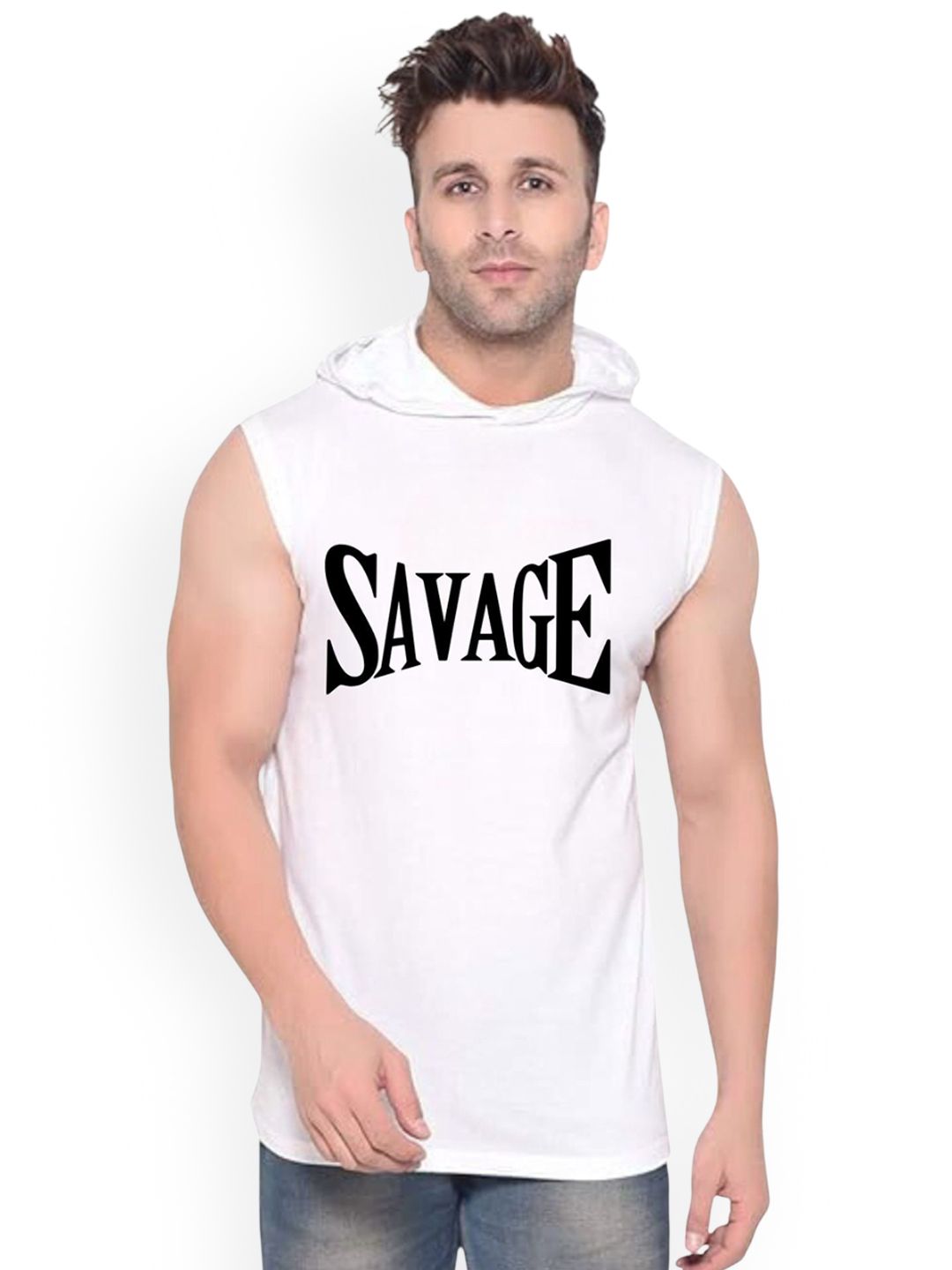 Fashnobic Savage Printed Hooded Gym Vest - K__Print-199_gym_vest White M-picture-23