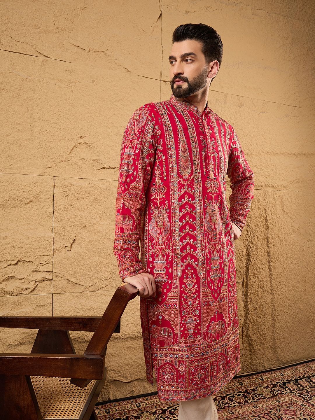 Ethnic Bay Ethnic Motifs Embroidered Mandarin Collar Thread Work Georgette Straight Kurta-picture-47