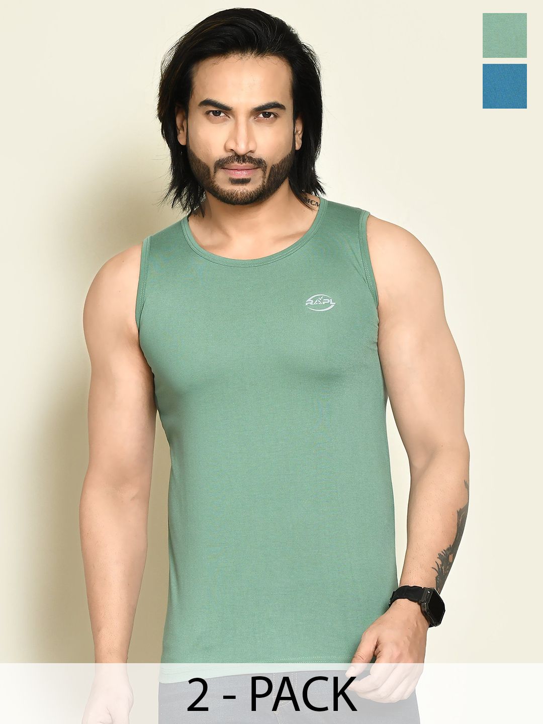 RAPL Pack Of 2 Round Neck Innerwear Vests M_SDP2_Olv-Trqs_S-picture-29