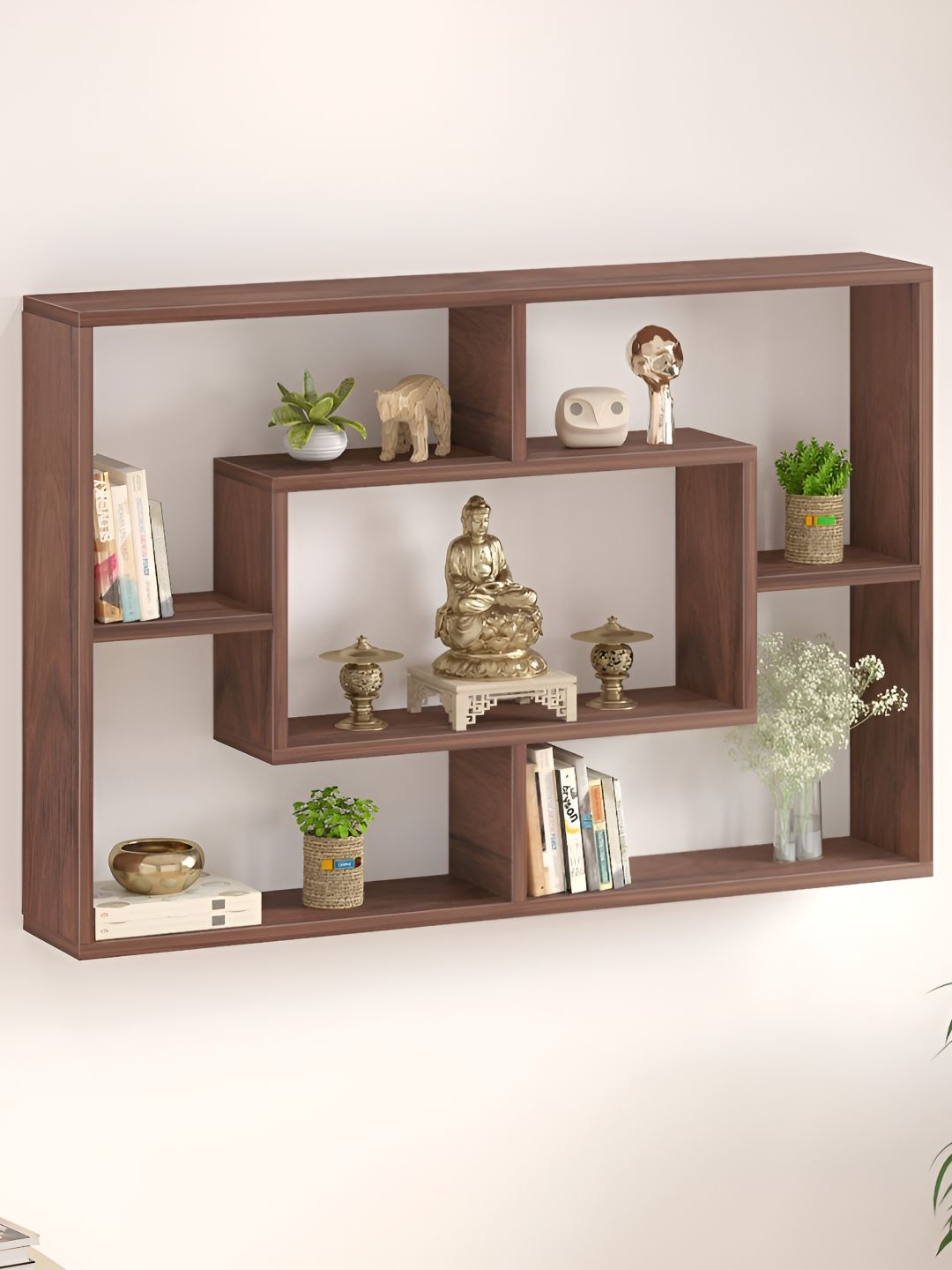bluewud Crafte Brown Wooden Floating Wall Shelf Display Rack