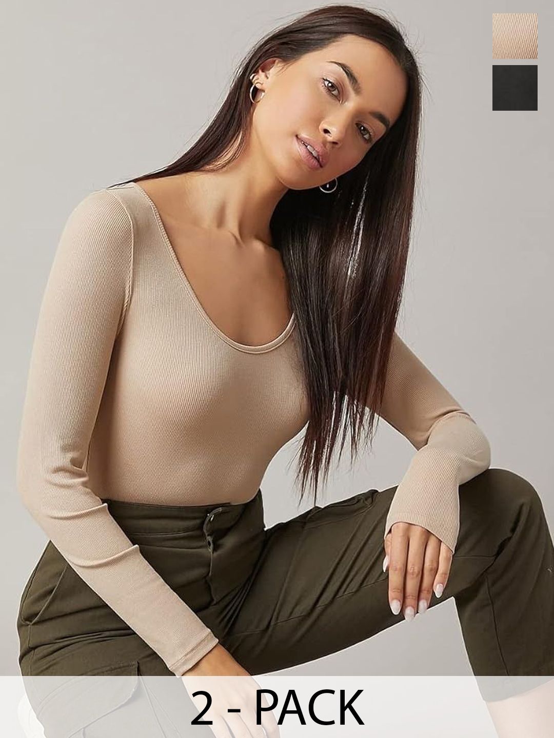 ZEROZABAR Pack Of 2 Ribbed Round Neck Bodysuit