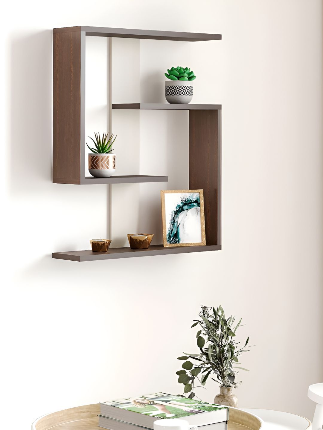 bluewud Brown & White Wooden Wall Shelf-picture-23