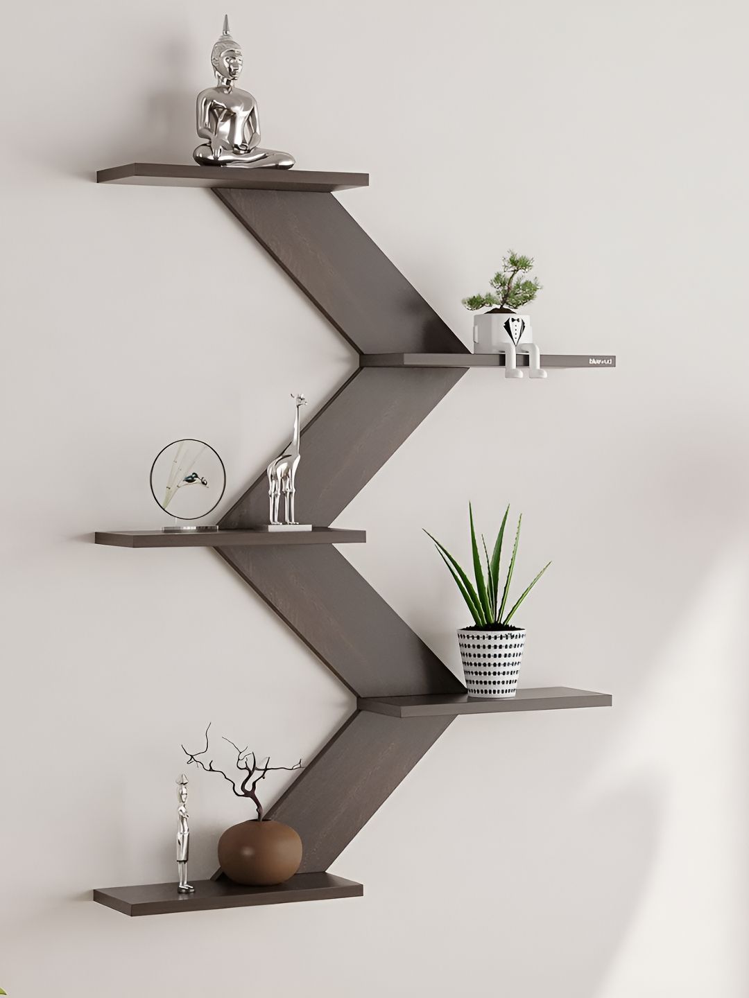bluewud Astrella Brown Wooden Wall Shelf Display Rack