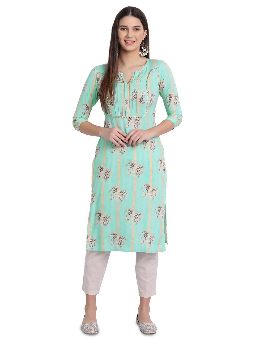 SAHASIKA Floral Printed Thread Work Notch Neck Straight Kurta-image-39
